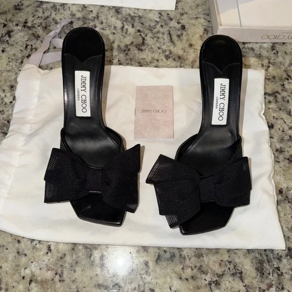 Jimmy Choo Black Mesh Bow Heels - Picture 7 of 8